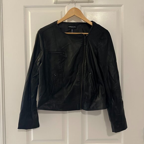 Kenneth Cole Faux Leather Moto Jacket, Black, M - Picture 1 of 4